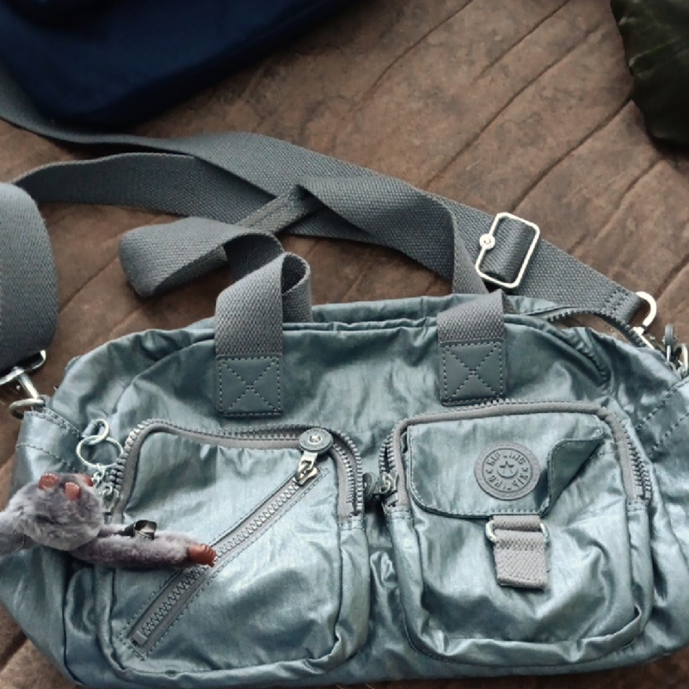 Kipling Gray Messenger Bag with Adjustable Strap and Soft Shape